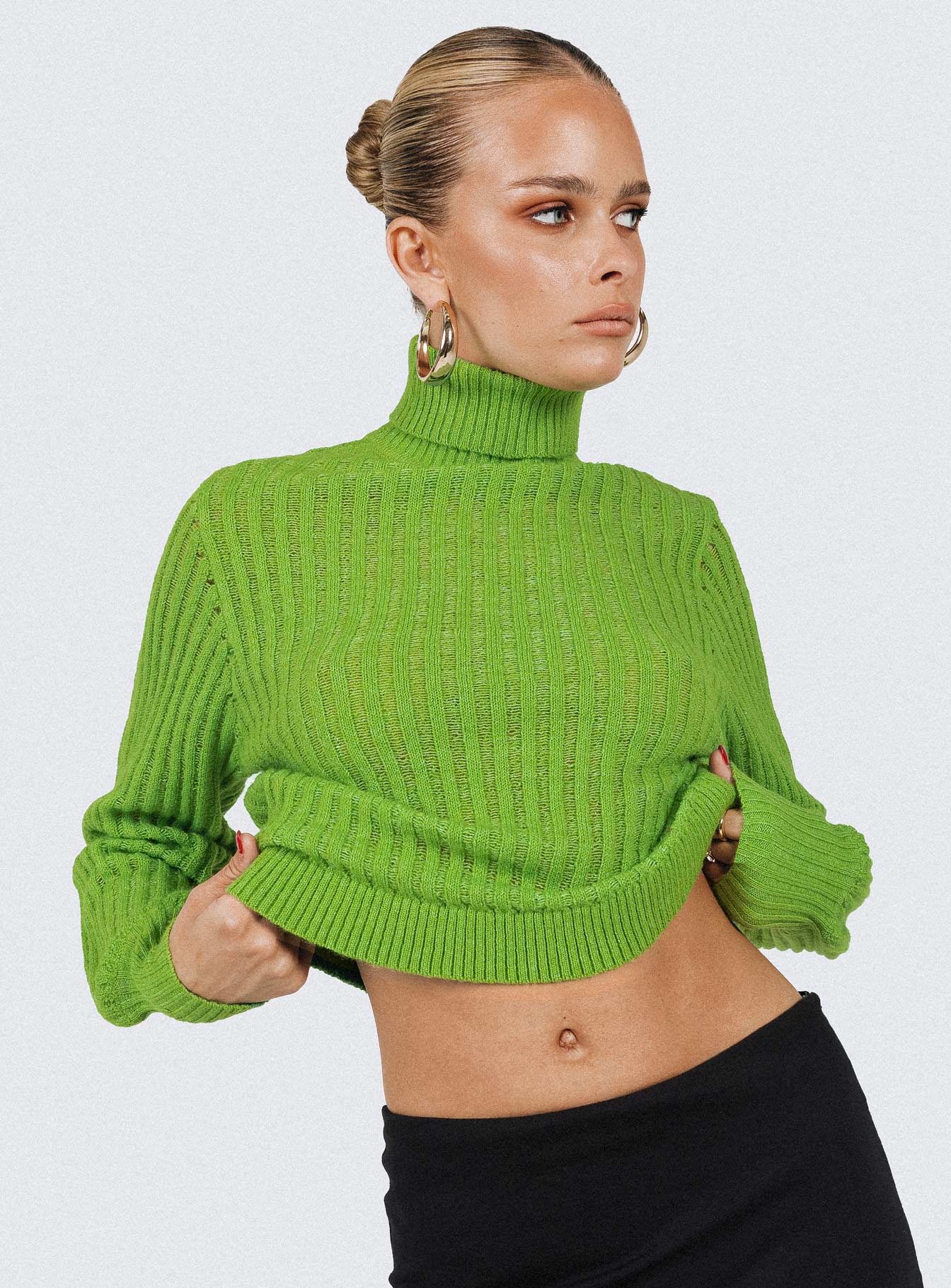 Mckilah Turtleneck Knit Sweater Green Princess Polly  Cropped 