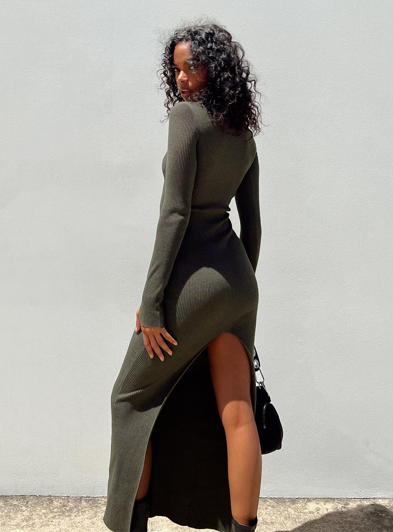 product Princess Polly High Neck High Neck  Karim Ribbed Knit Maxi Dress Khaki