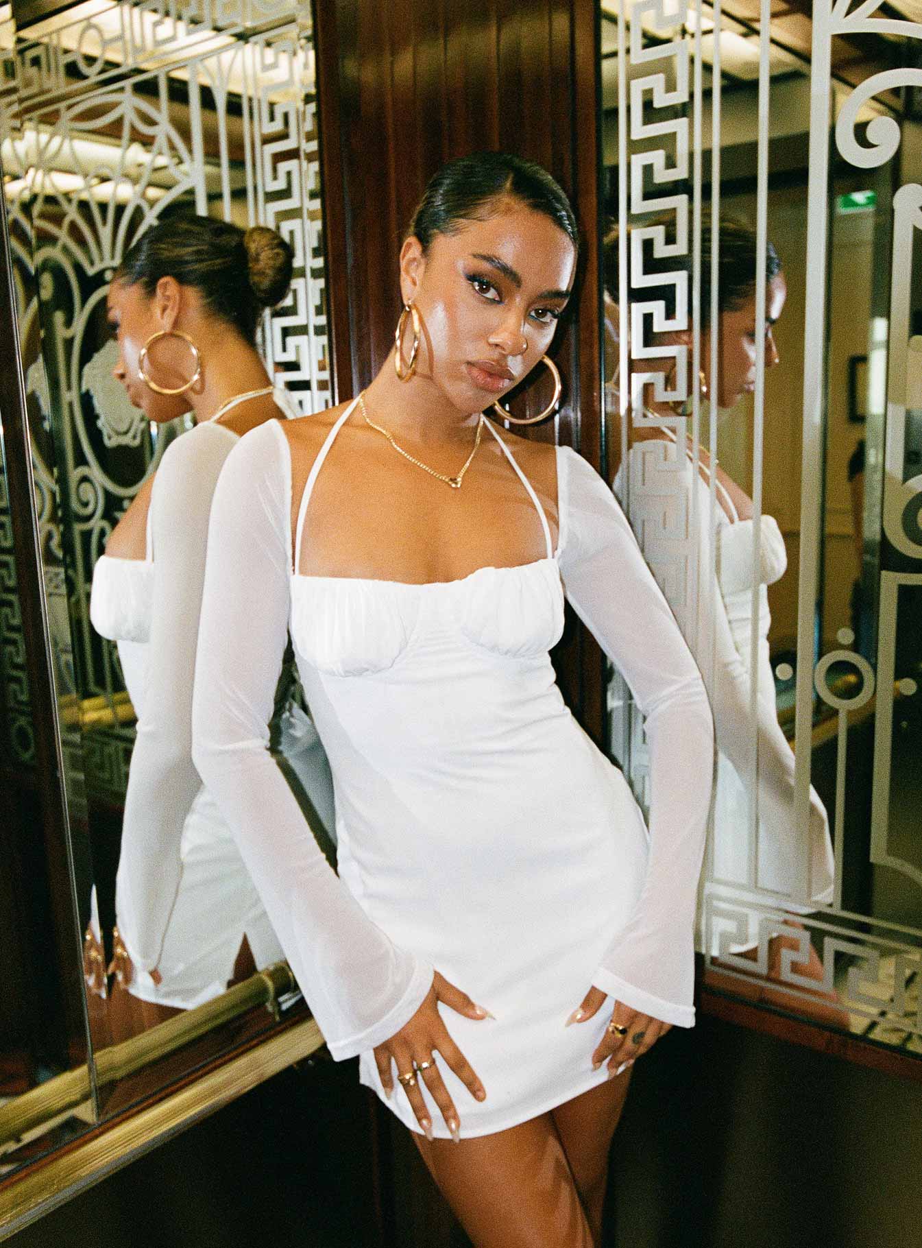 product Princess Polly Square Neck  Dyer Sheer Sleeve Mini Dress White Low Impact