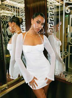 product Princess Polly Square Neck  Dyer Sheer Sleeve Mini Dress White Low Impact