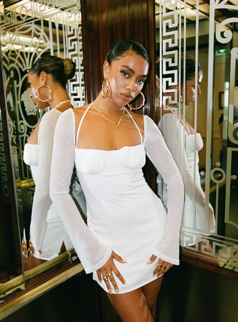 product Princess Polly Square Neck  Dyer Sheer Sleeve Mini Dress White Low Impact