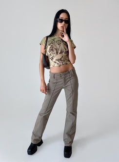 product Princess Polly  Bass Drop Mid Rise Bootleg Pant Khaki
