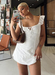 Front view of model wearing  front Princess Polly Square Neck  Besiana Mini Dress White