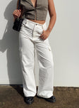 front view of model wearing Princess Polly Alesiha Jean White High Waisted 