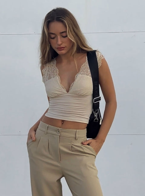 product Princess Polly Sleeveless Asymmetric Neckline  Typha Top Beige