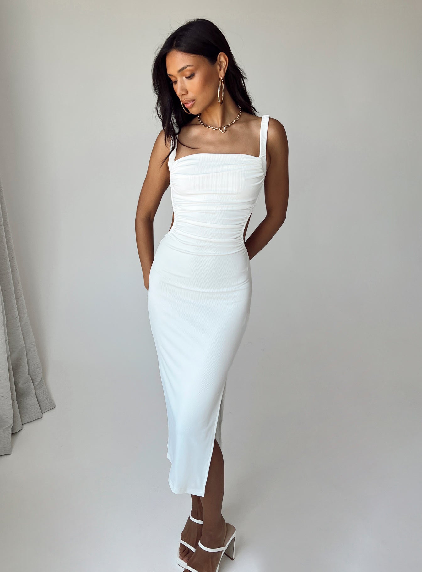 White My Dearest White Lace Sleeveless Midi Dress | Azazie