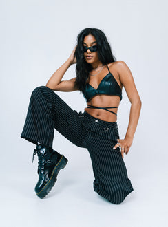 front view of model wearing Princess Polly Boyd Pinstripe Cargo Pants Black 