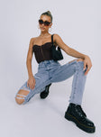 front view of model wearing Princess Polly Cambridge Denim Jeans High Waisted 