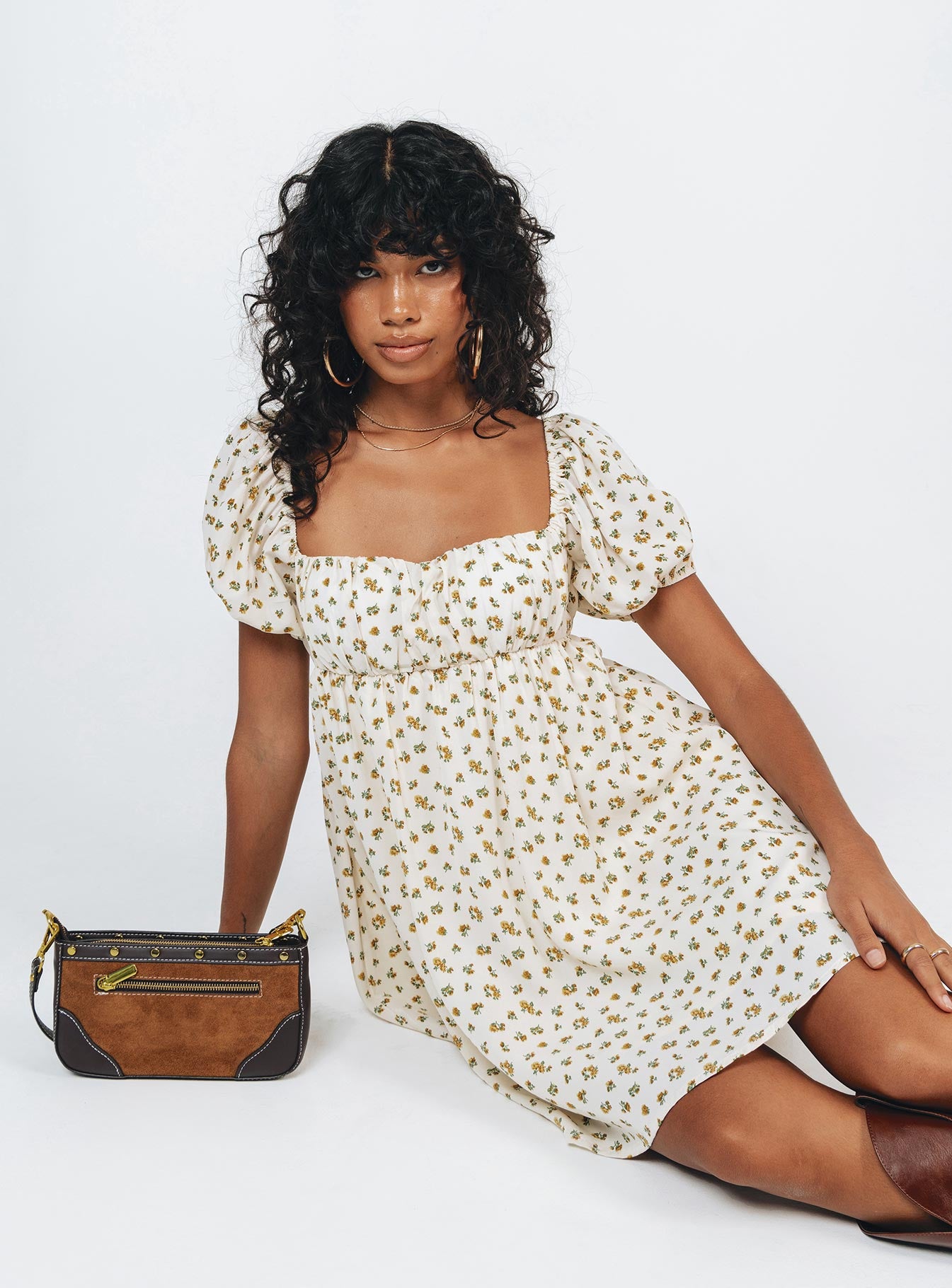 product Princess Polly Square Neck  Let's Dance Mini Dress Yellow Floral