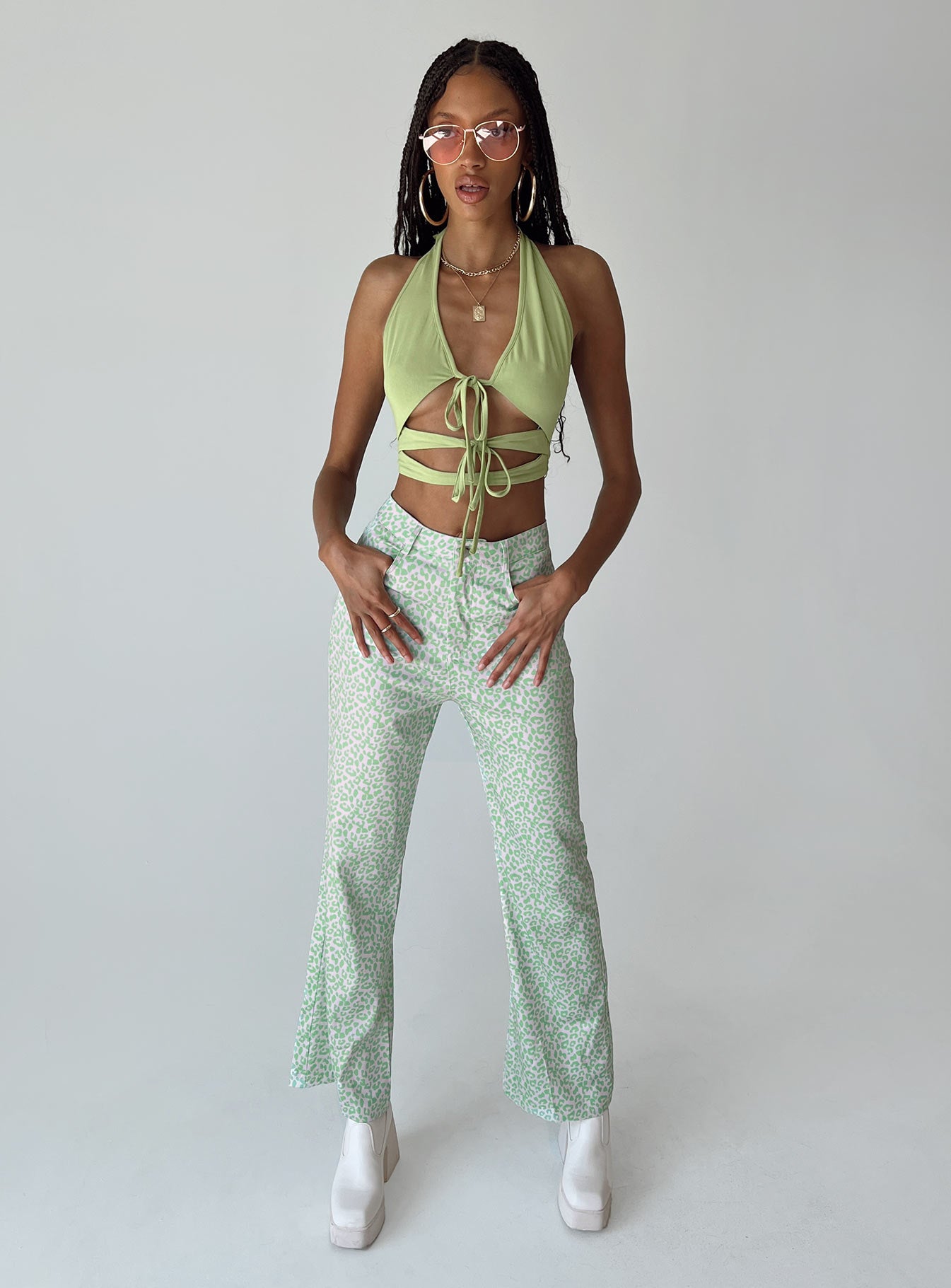 Green 2024 printed pants