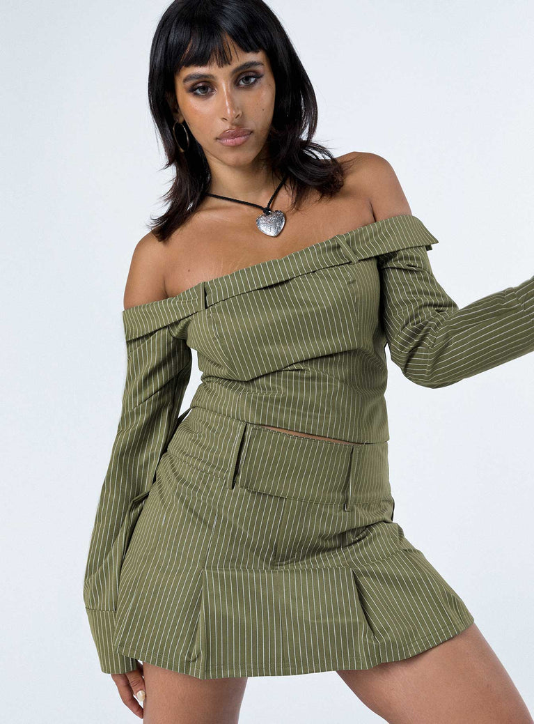 product Valentina Cargo Mini Skirt Green Pinstripe Princess Polly  Mini Skirts 