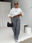 Front view of model wearing  front Princess Polly High Waisted Pants  Archer Pants Pinstripe Grey