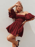 Princess Polly Square Neck  Halton Mini Dress Burgundy