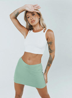   front view of model wearing Princess Polly Courtney Low Waist Mini Skirt Green Mini Skirts 