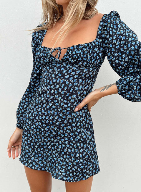 product Princess Polly High Neck  Yallara Long Sleeve Mini Dress Black / Floral