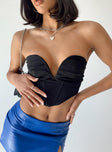 front view of model wearing Princess Polly Pascoe Strapless Top Black Sleeveless Sweetheart 