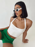 side view of model wearing Princess Polly Onslow Top White Sleeveless Square Neck 