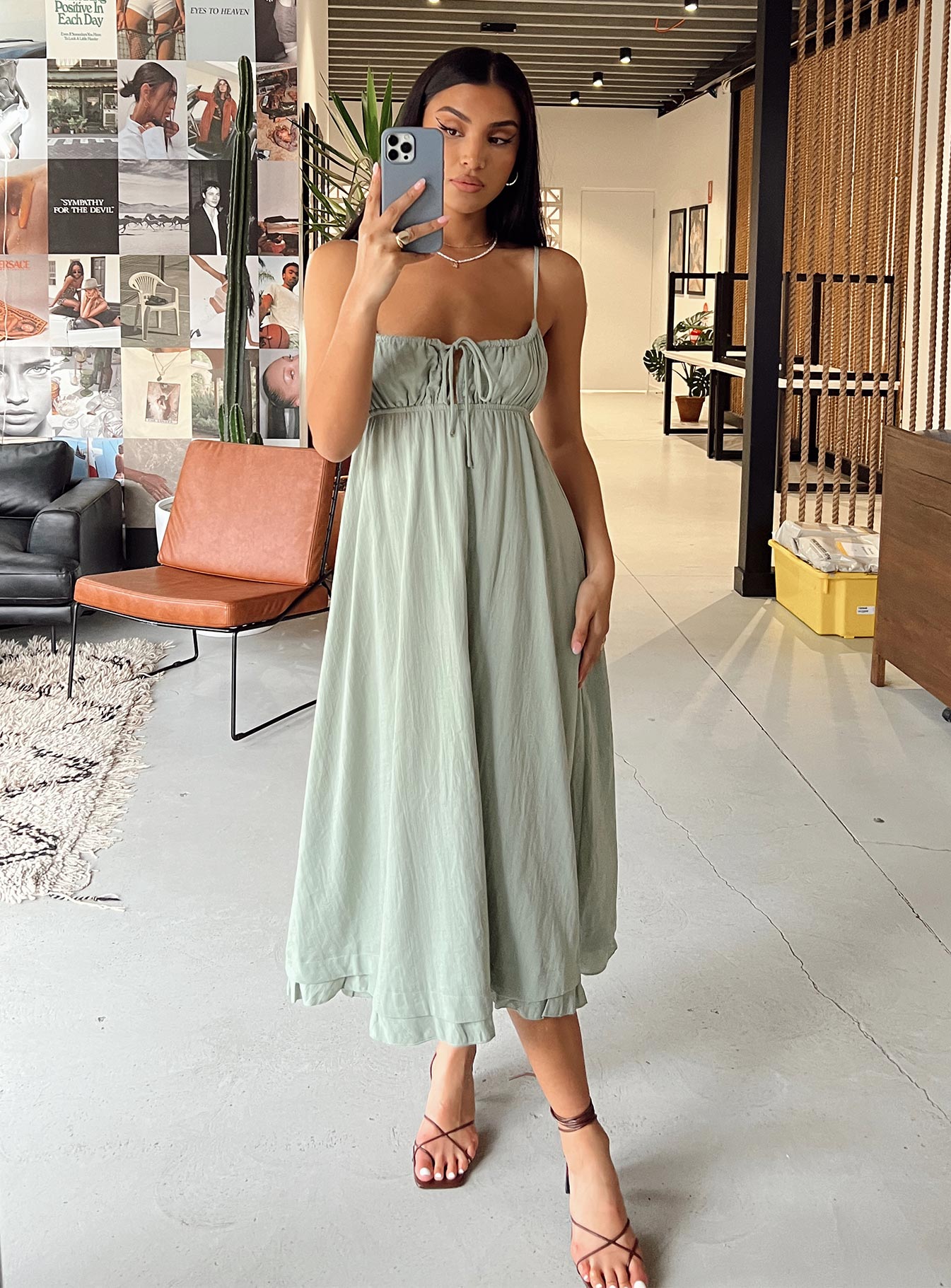 product Princess Polly Crew Neck Crew Neck  Empress Of Love Midi Dress Sage