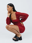 product Princess Polly Square Neck  Tara Long Sleeve Mini Dress Burgundy