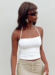 Front view of model wearing  front Princess Polly Sleeveless Square Neck  Halt It Top Ivory