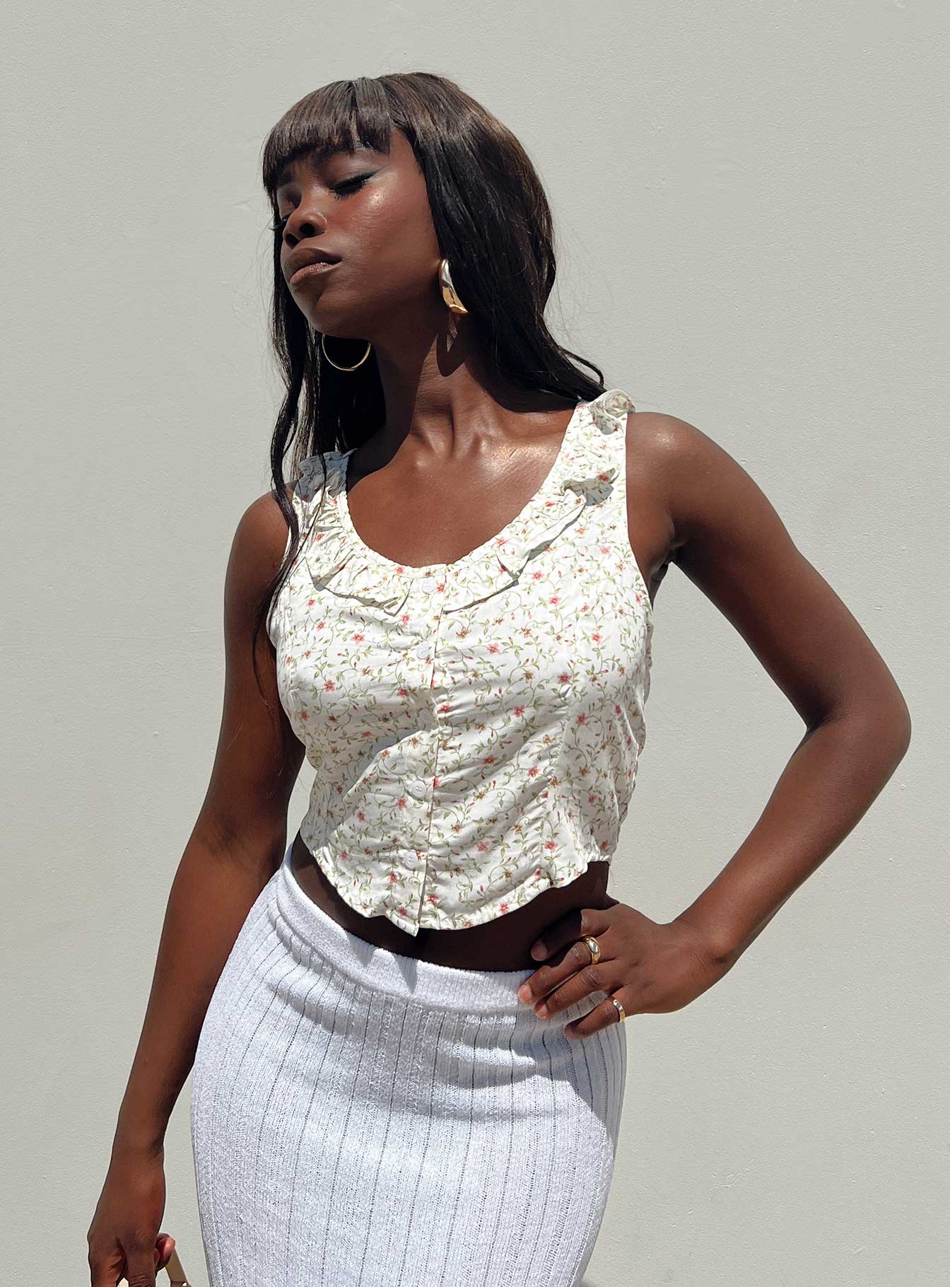 product Princess Polly Sleeveless Crew Neck  Motel Julka Top Pretty Petal Ivory