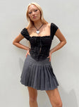 Front view of model wearing  front Kierce Pleated Mini Skirt Grey Princess Polly  Mini Skirts 