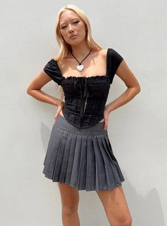 Front view of model wearing  front Kierce Pleated Mini Skirt Grey Princess Polly  Mini Skirts 