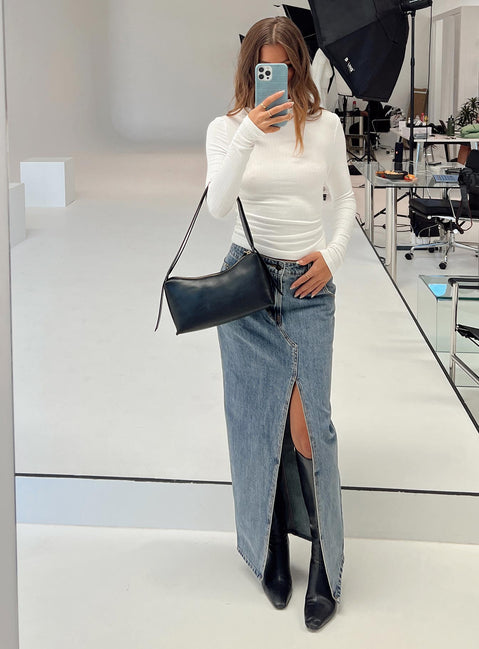 product Barbara Split Midi Skirt Faded Denim Princess Polly  Maxi 