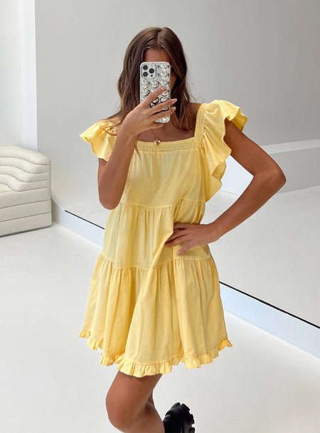 Princess Polly Square Neck  Jayson Mini Dress Yellow
