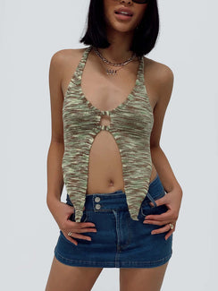 Front view of model wearing  front Princess Polly Sleeveless Scoop Neck  Motel Arumi Top Mix Space Dye Multi