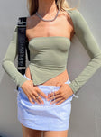 Front view of model wearing  front Princess Polly Sleeveless Plunger  Koslo Bolero Top Sage