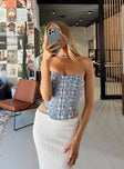 product Princess Polly Sleeveless Sweetheart  In The Moment Strapless Top Blue / White