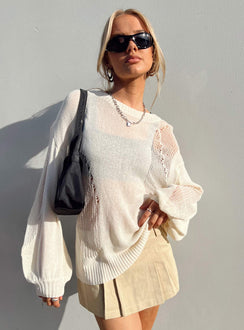 front view of model wearing Princess Polly Wendy Oversized Sweater Cream Long 