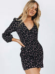 product Princess Polly V-Neck  Naturi Long Sleeve Mini Dress Black / Floral