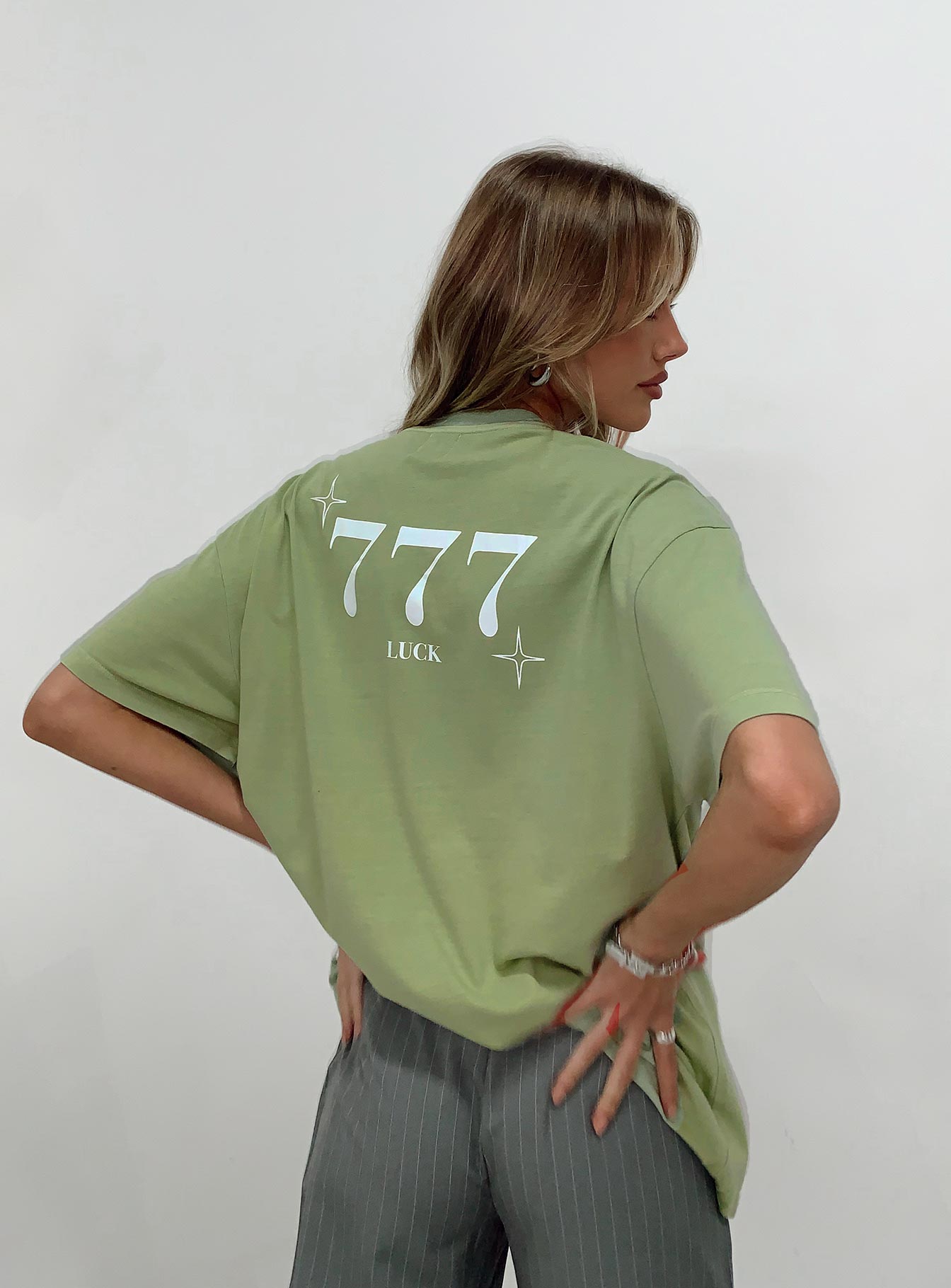 product Princess Polly Half Sleeves Crew Neck  Organic 777 Luck Oversize Tee Green