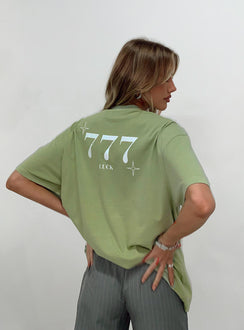 product Princess Polly Half Sleeves Crew Neck  Organic 777 Luck Oversize Tee Green