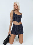 Matching set Stripe print  Crop top  Zip fastening at back  Mini skirt  Invisible zip fastening at side  Non-stretch Fully lined 