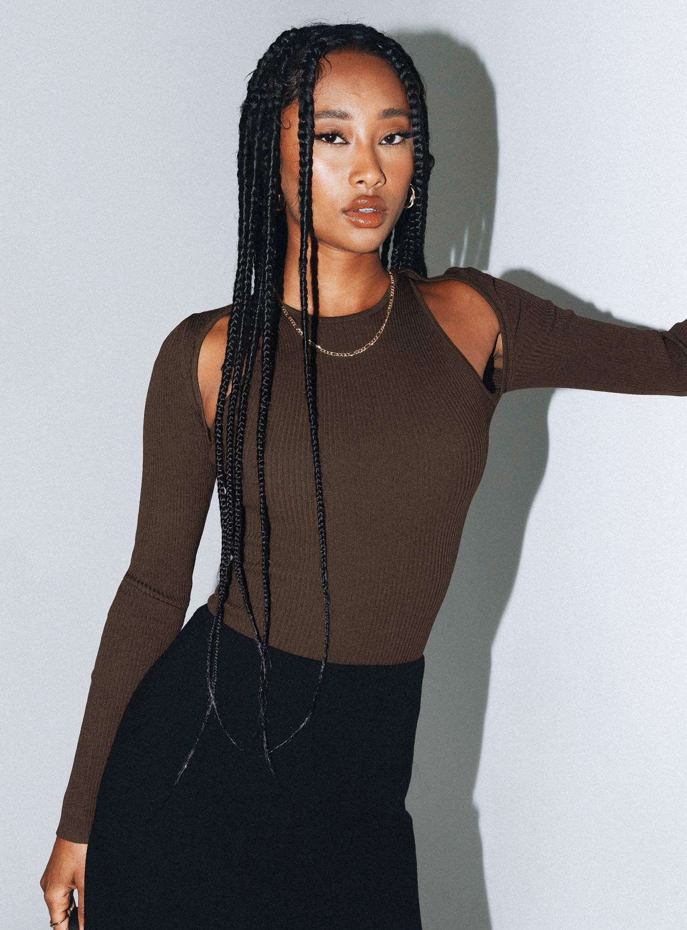 product Princess Polly Full Sleeves Crew Neck  Venetia Long Sleeve Top Brown