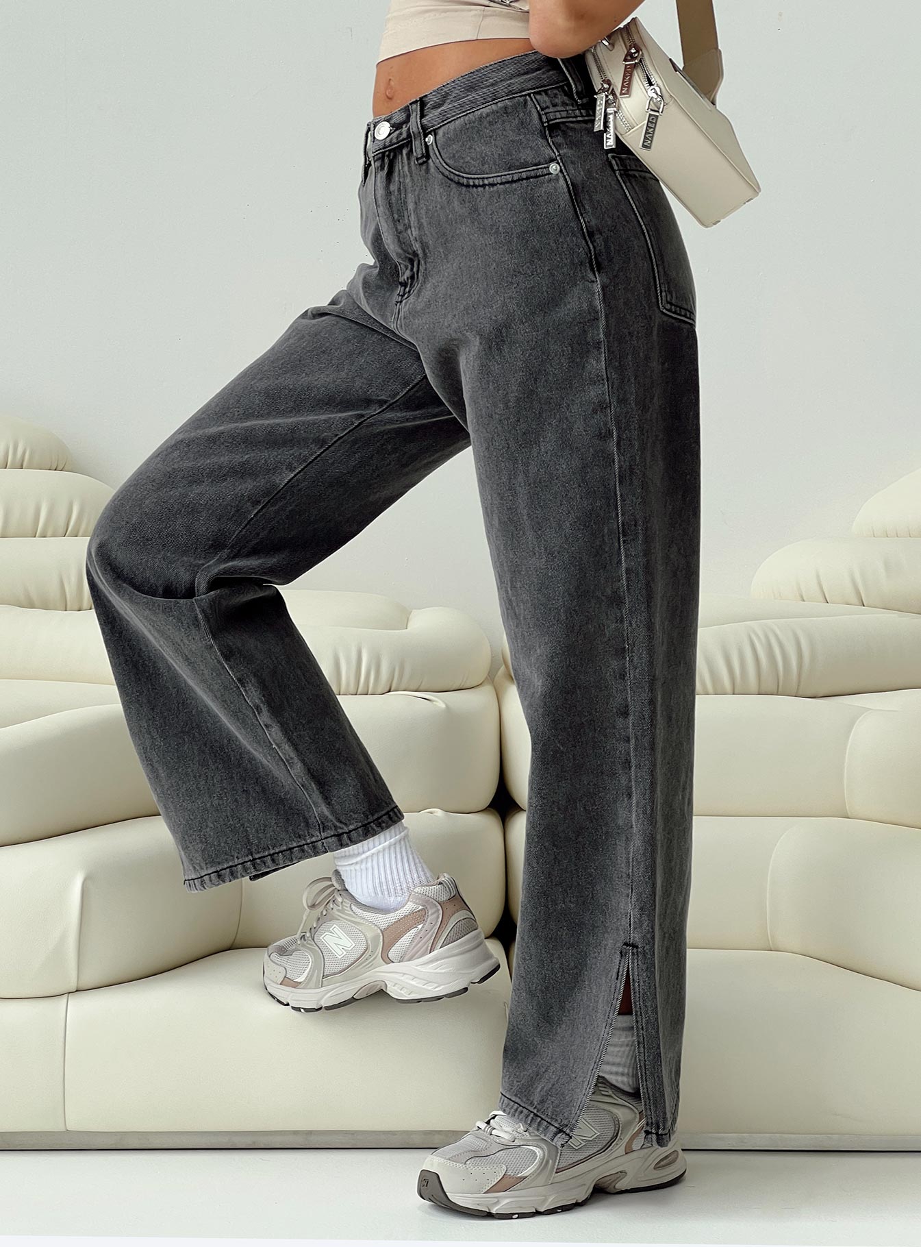 product Princess Polly High Waisted  Riri Wide Leg Jeans Washed Black