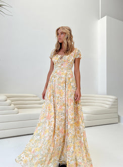 product Princess Polly Asymmetric Neckline  Masuda Maxi Dress Yellow Floral