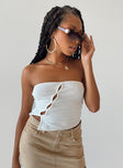 front view of model wearing Princess Polly Organic Lorein Strapless Top White Sleeveless Square Neck 