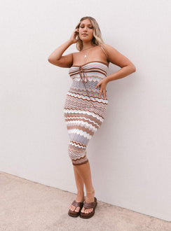 front view of model wearing Princess Polly Ariella Midi Dress Brown 