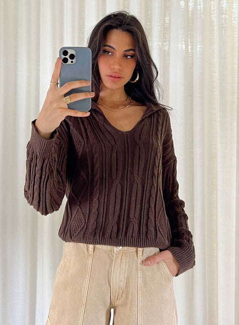 Symons Sweater Brown Princess Polly  Cropped 