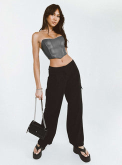 front view of model wearing Princess Polly Motel Low Rise Abba Cargo Black 