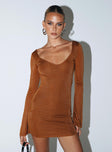 Front view of model wearing  front Princess Polly Boat Neck  Hilldale Long Sleeve Mini Dress Rust