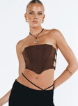 product Princess Polly Sleeveless Asymmetric Neckline  Carnlea Strapless Top Brown