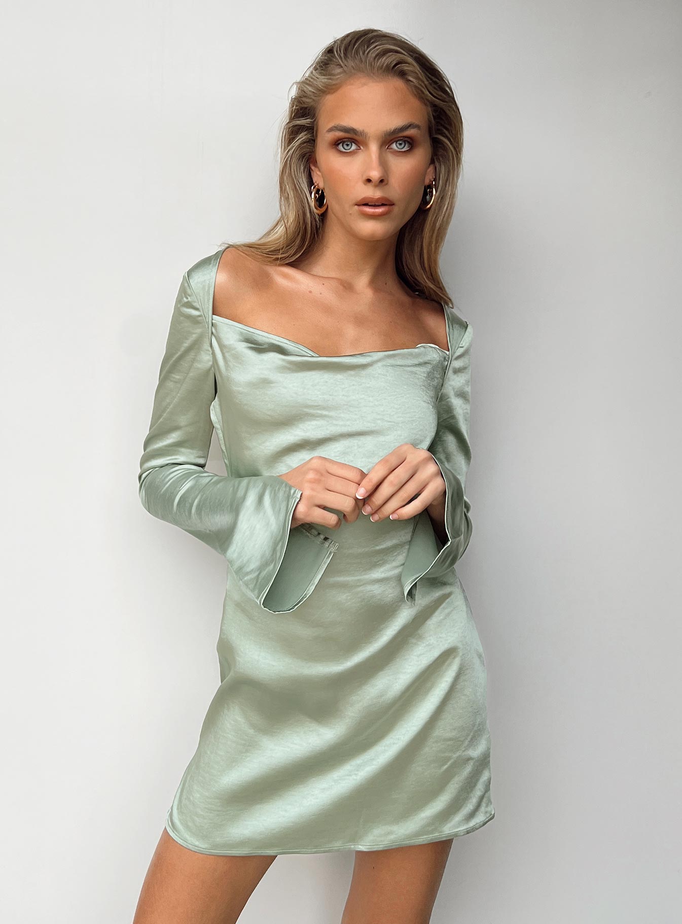 Long sleeve hot sale silk mini dress