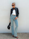 Front view of model wearing  front Princess Polly Mid Rise  Rome Pants Light Denim