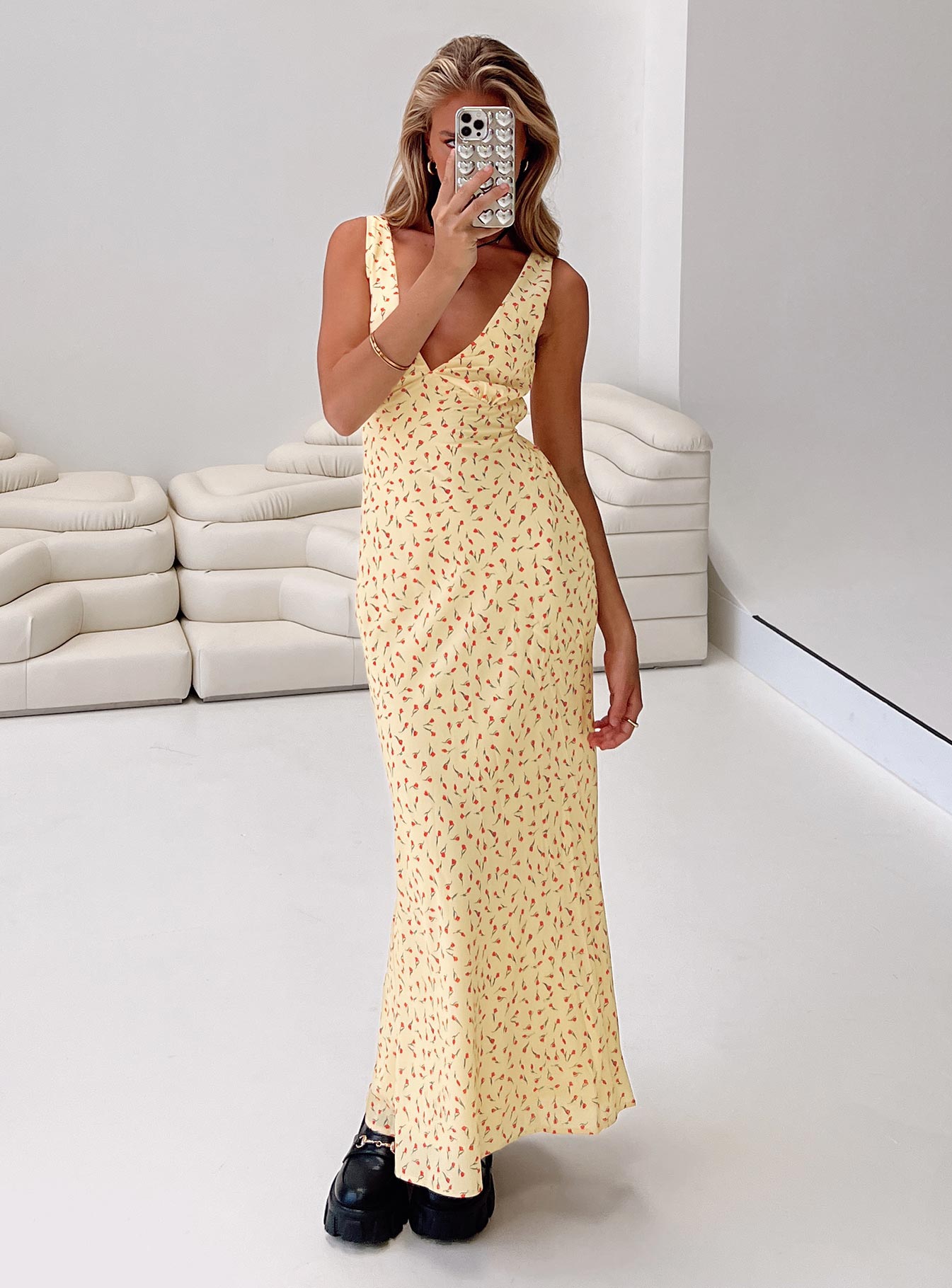 Yellow v best sale neck maxi dress