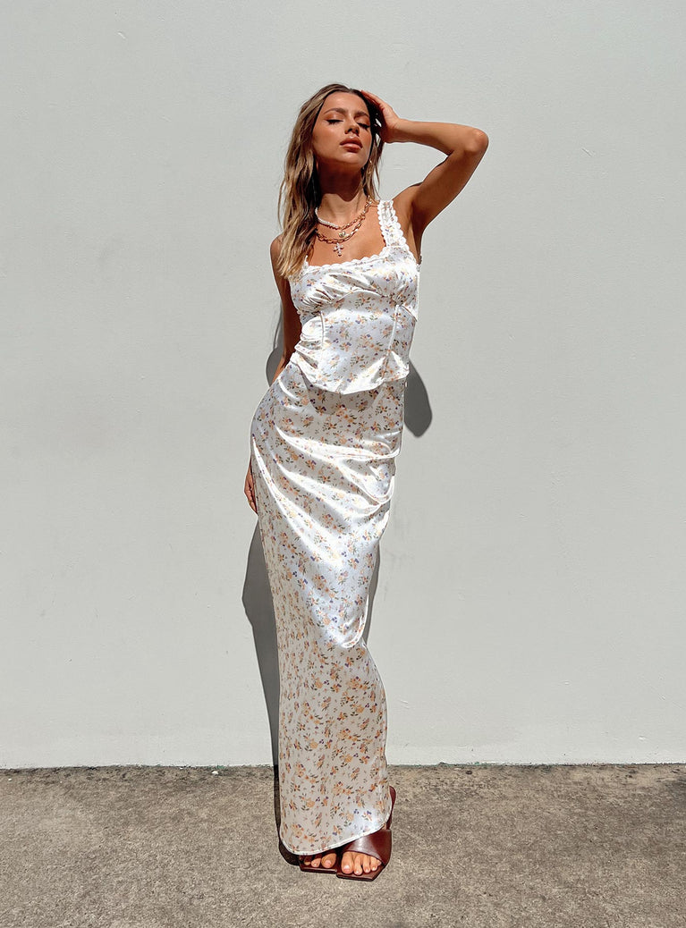 Berlin Satin Maxi Skirt White Princess Polly  Maxi 